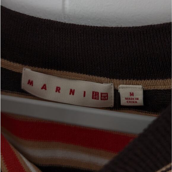 MARNI UNIQLO Brown Merino Wool Blend Striped Sleeveless Knit Midi Dress, size M - Picture 3 of 7